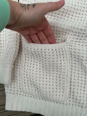 AE Cream Waffle Cardigan womens size Small Cozy Cottagecore Minimalist Soft 3294